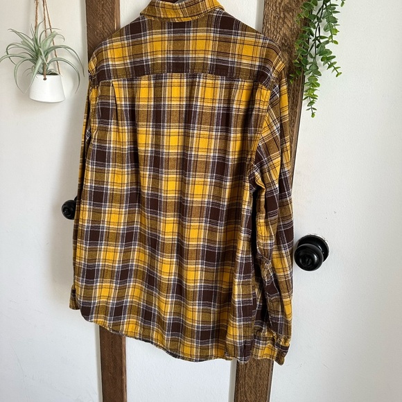 Y2K George Men’s XL Plaid Button-Up Flannel Shirt Yellow and Brown Pockets - Picture 15 of 15